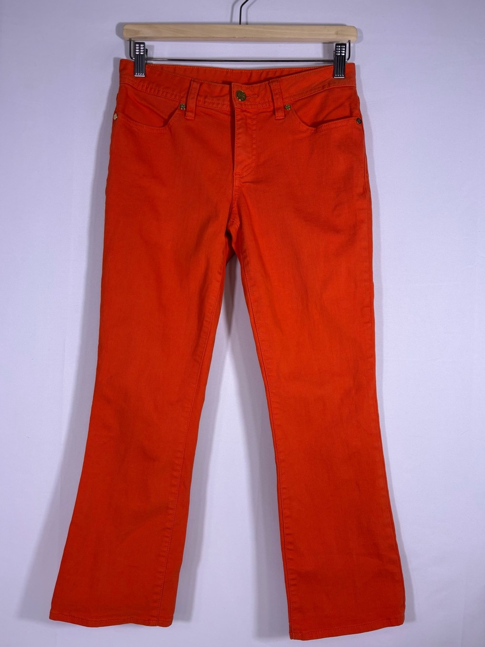 Tory Burch Cropped Jeans Orange Embroidered Logo Stretch Fall size 26